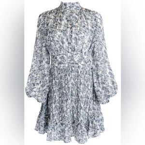 Ivy City Co Brynley Floral Mini Long Puff Sleeve Dress Blue White Woman Size XS